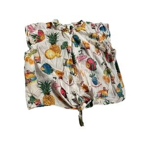 Haver & Blair London Knotted Button Tropical Paradise Tie-Front Blouse - Size XL